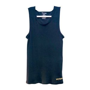 True Religion black ribbed tank with metallic gold logo